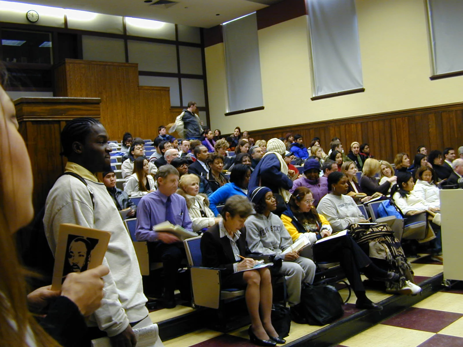 The back of the auditorium, at a different point in the ceremony. 