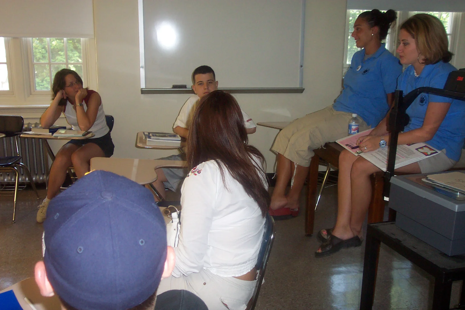Jackie Egitto and Erin Dooley stuck to a traditional, tried-and-true arrangement: the students sitting in a circle, with them facilitating conversation from the front.