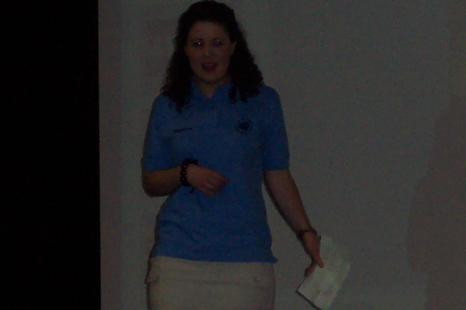 Regina Fetterolf, shown here, reads from a script written by Bridget Daly and Ashley Martin. 