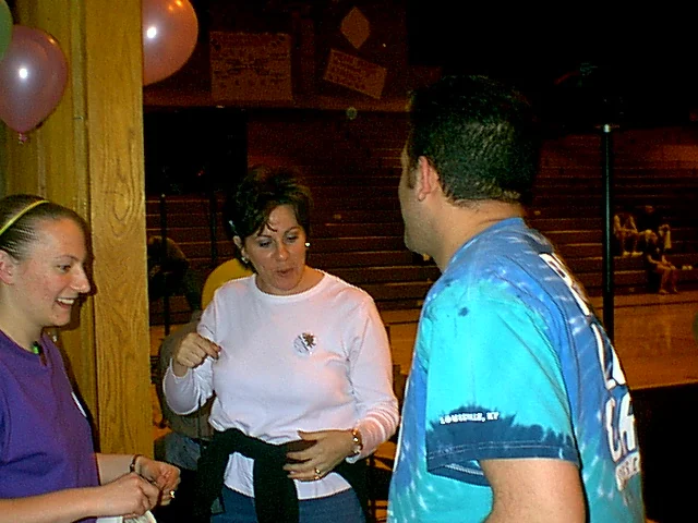 Here, a young Bridget Daly, Tracy Garnick, and former Coordinator of Student Life Programs Jason Bozzone discuss how the game will play. 