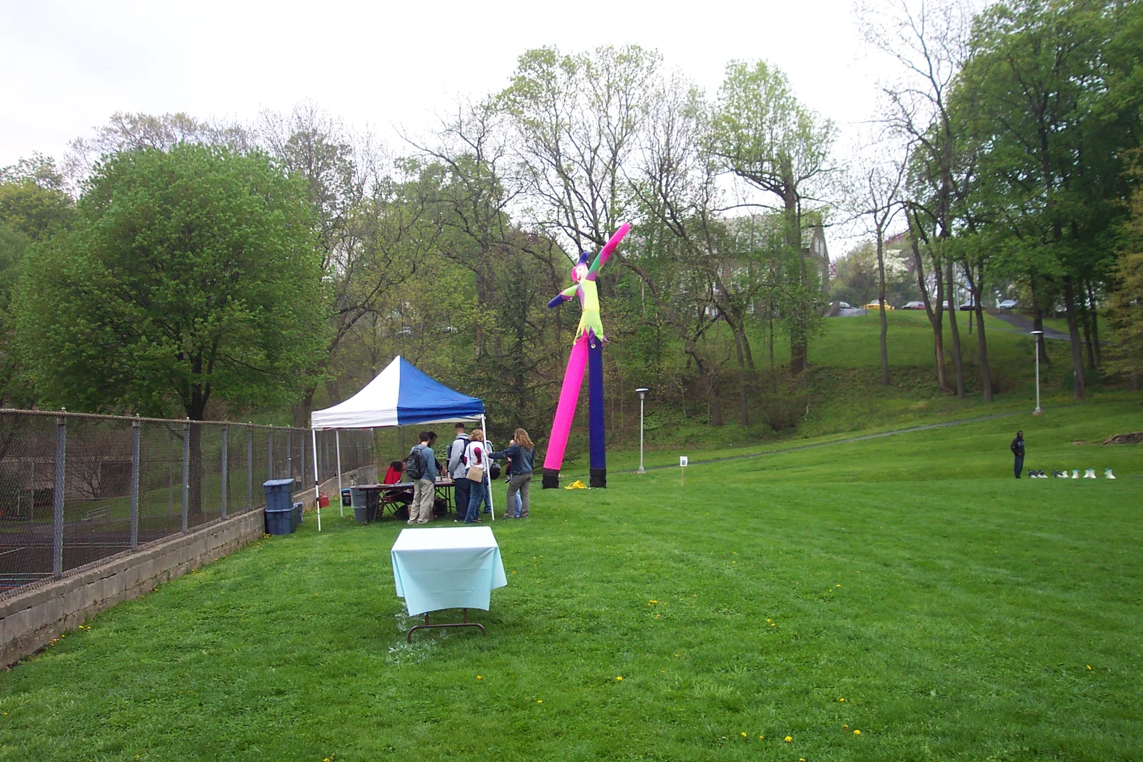 The "fly guy" greeted students as they arrived on the IM field. 