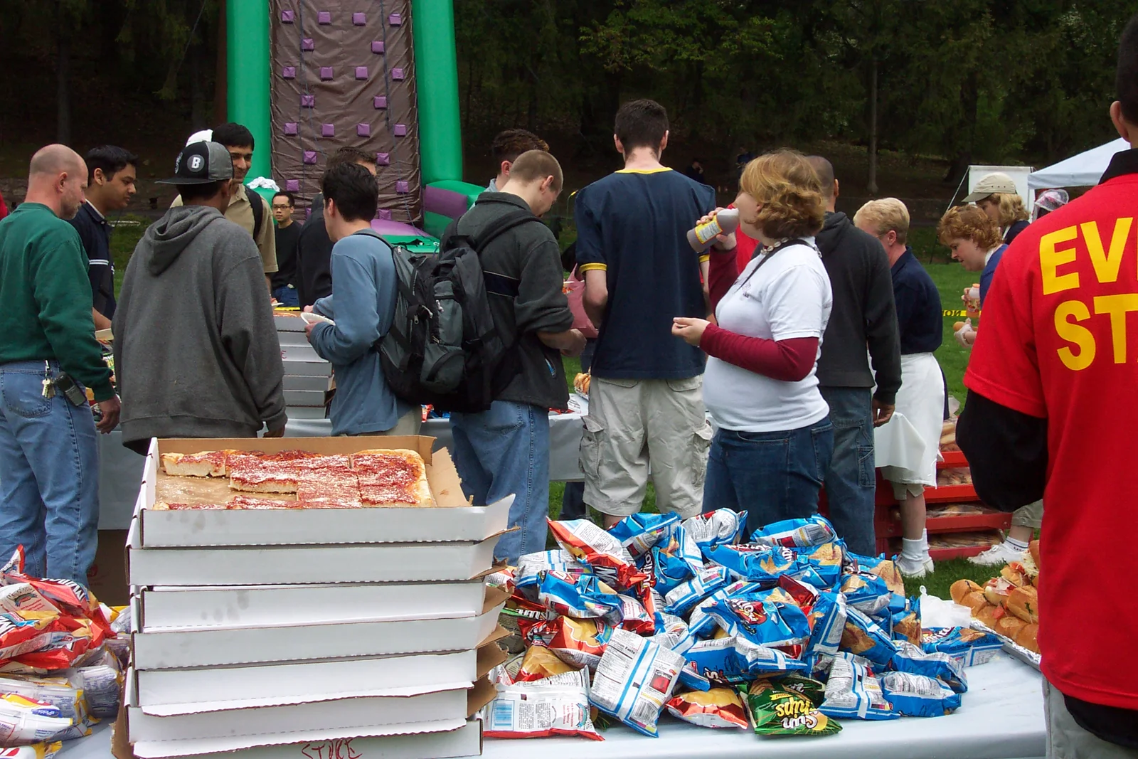Pizzas were stacked high at 11:00am. 