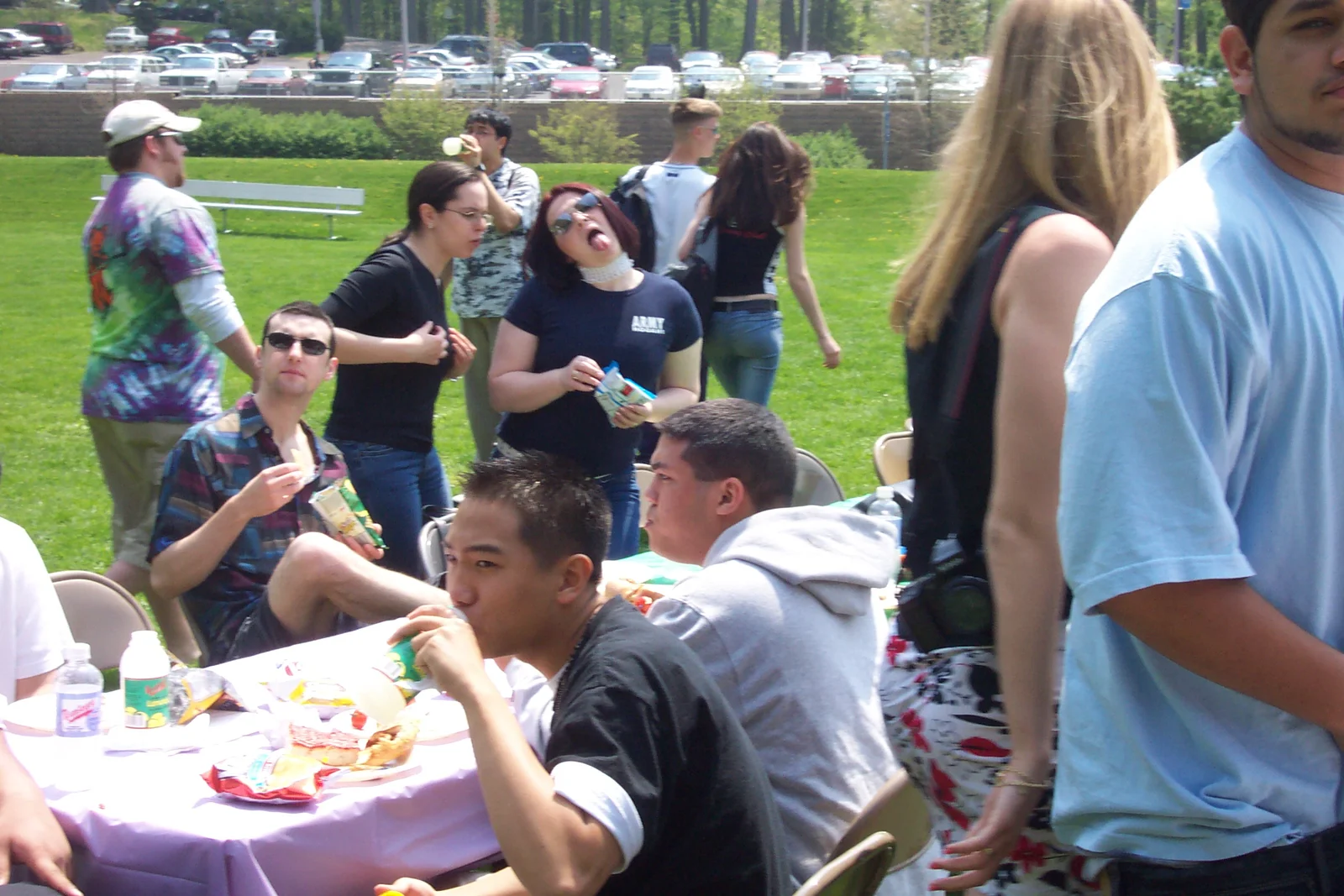 The lunchtables were a popular hangout spot. 