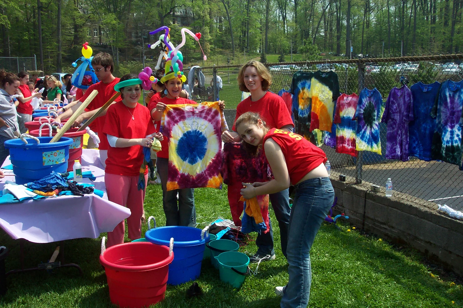 (From left to right) Regina, Jenna, Doris, and Julia pose at the Tie-Dye booth.