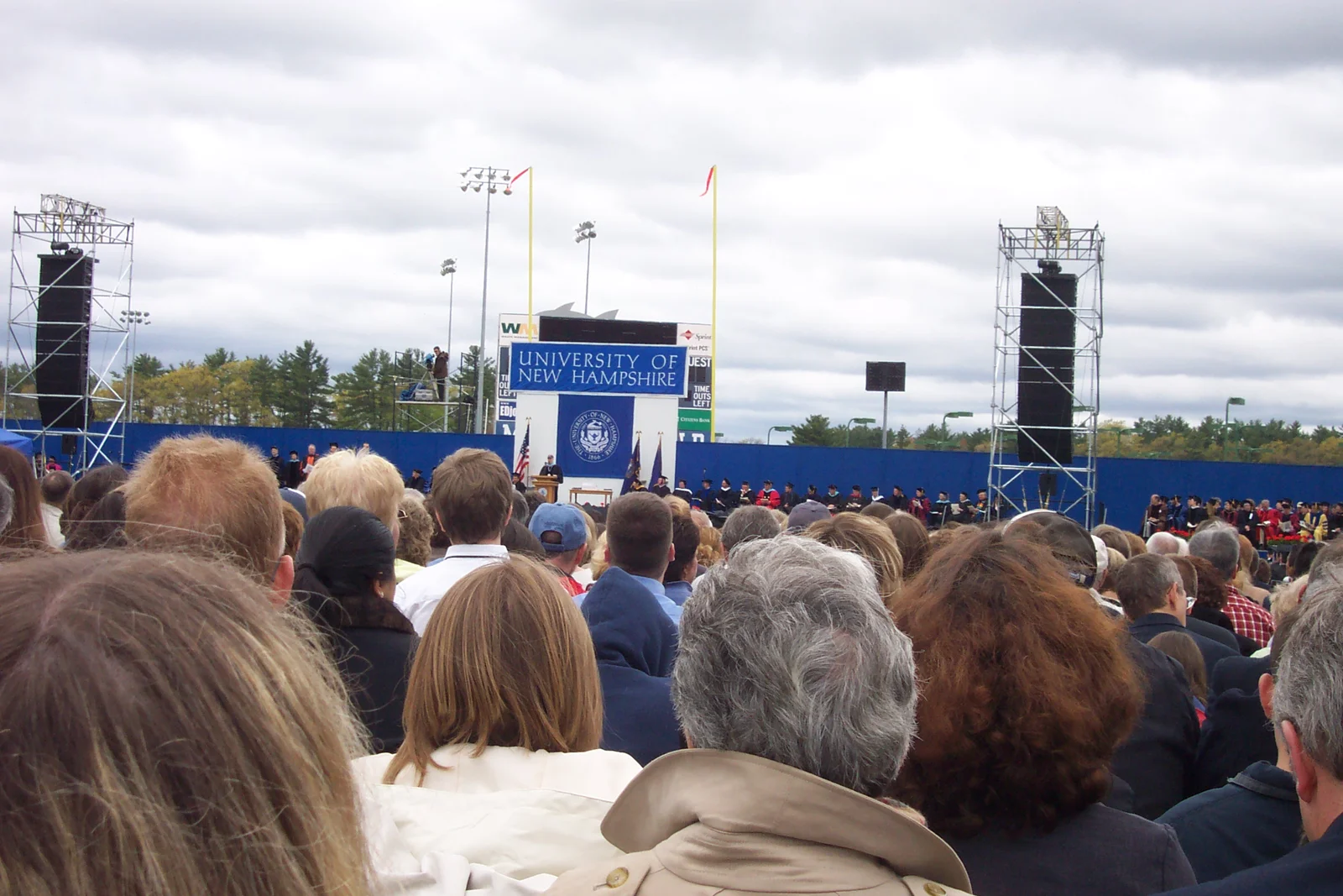 The dean of the University of New Hampshire made some opening remarks after 30 minutes of processing. 