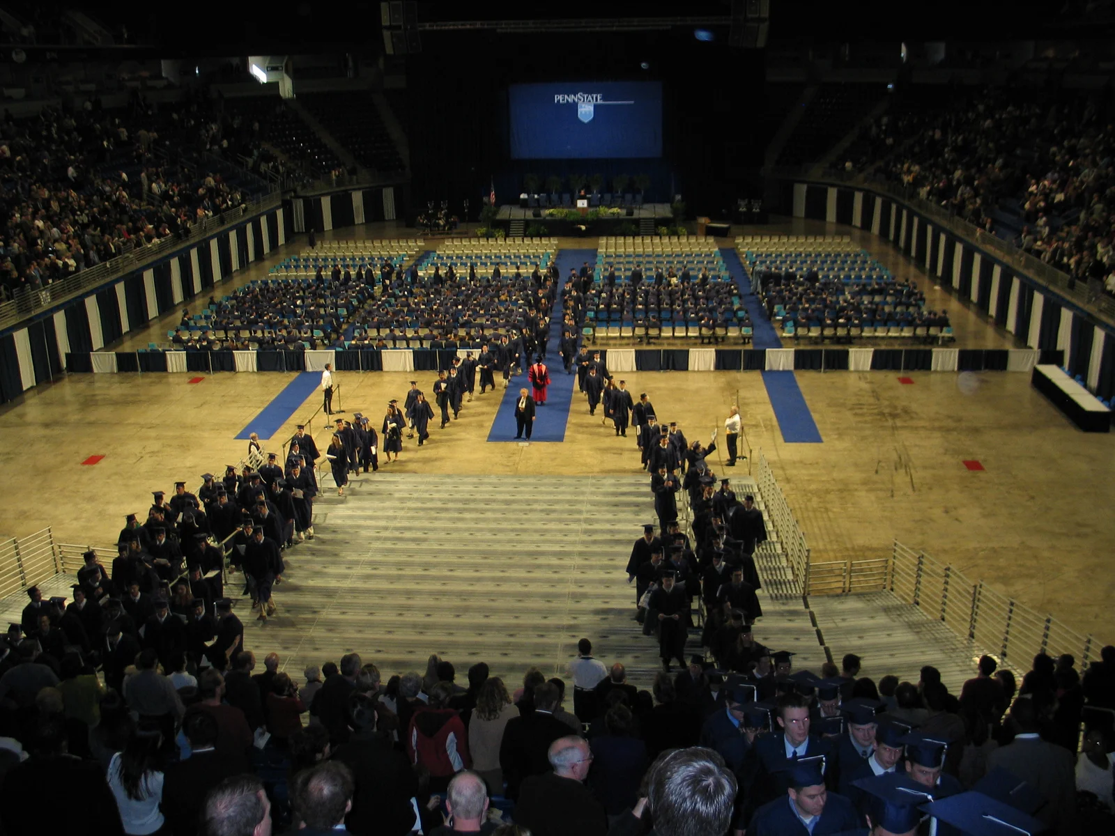 Huge sets of stairs were set up at the back of the Center, and students filed up them to conclude the ceremony. 