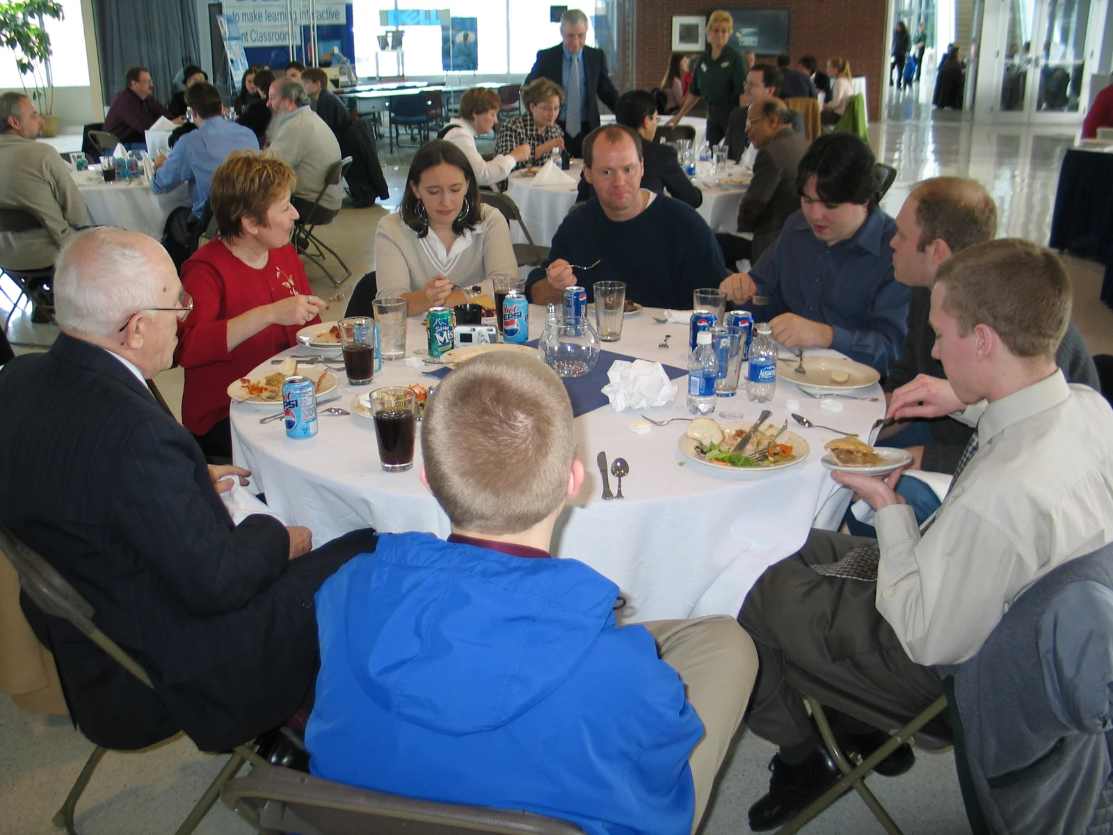 The Information Sciences and Technology building was the next stop on the trip. Here, everyone gathered around a table for lunch.