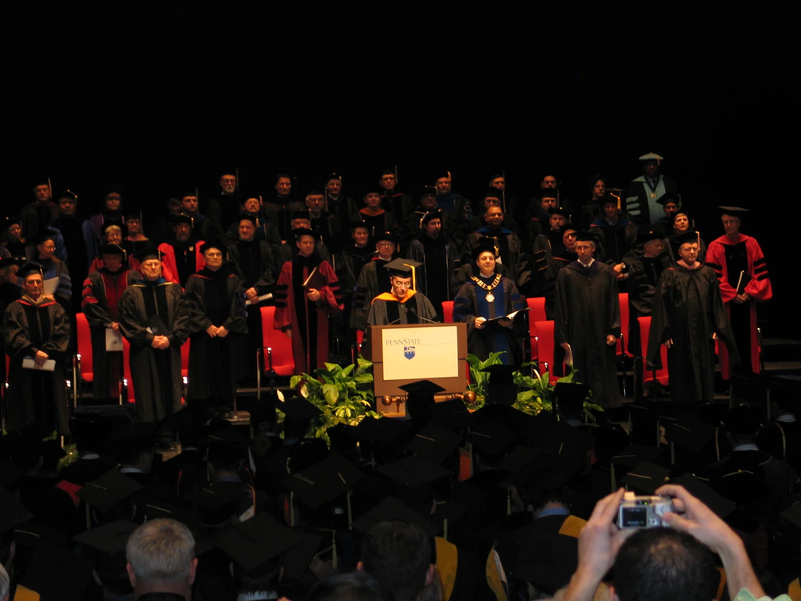 After everyone had filed in, Dr. Spanier began his remarks, which were little changed from the undergraduate ceremony.