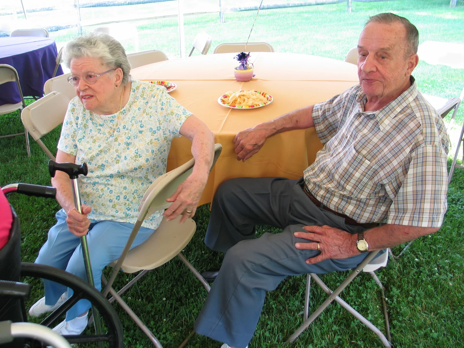 The two sets of grandparents talked with each other for much of the afternoon.