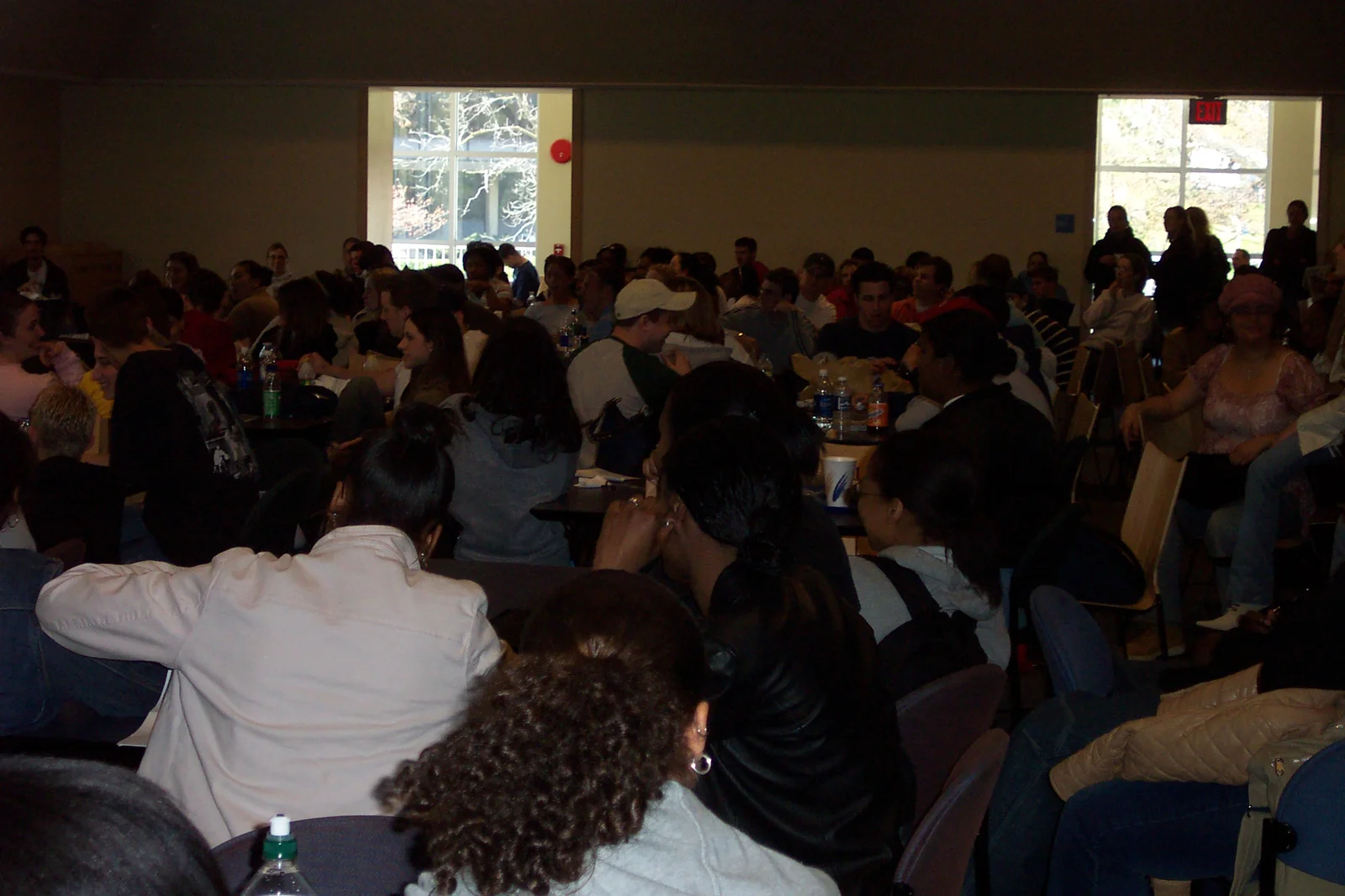 Every seat in the cafeteria was taken.