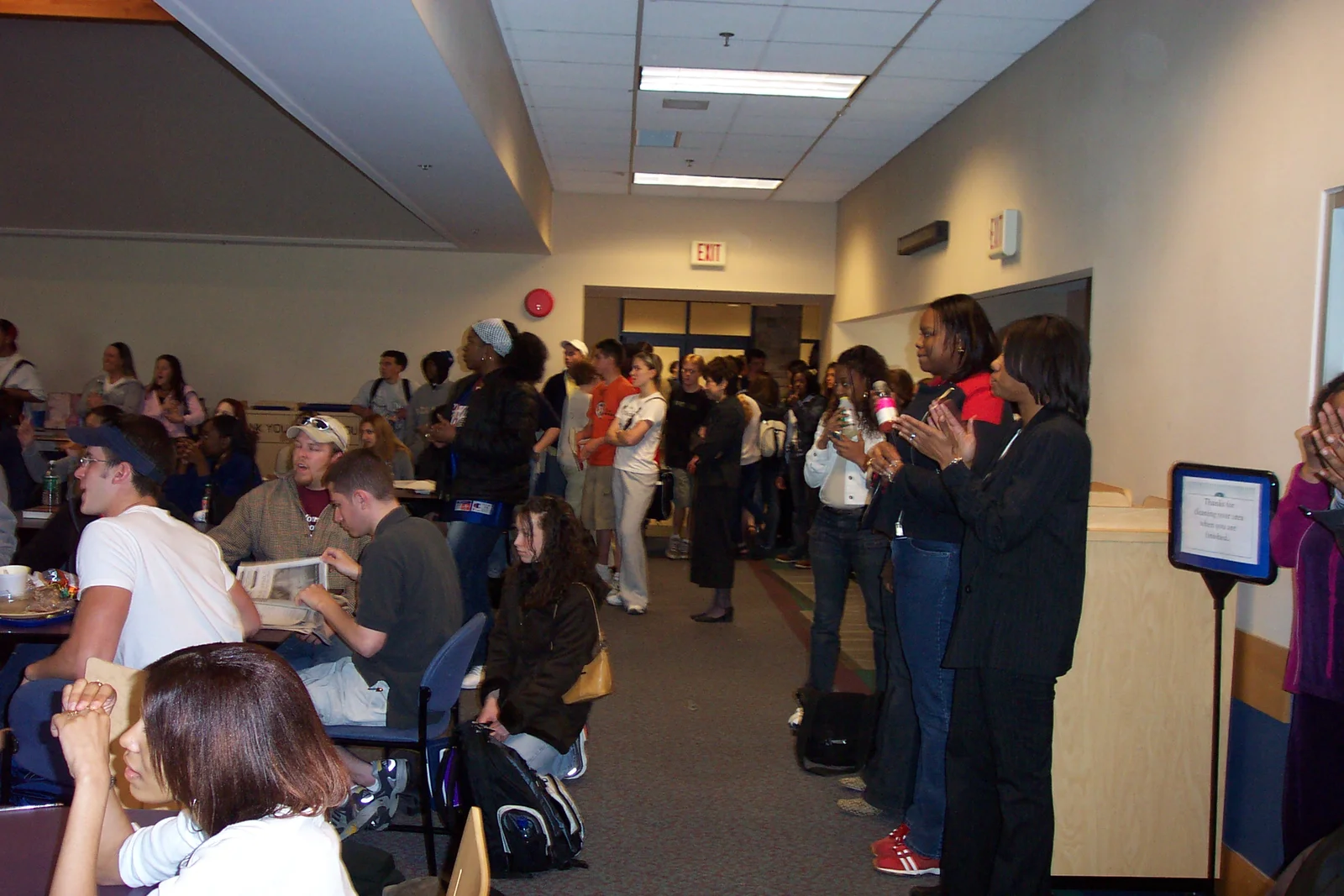 Another view of the students who lined the vending machines and every other available space in the cafeteria. 
