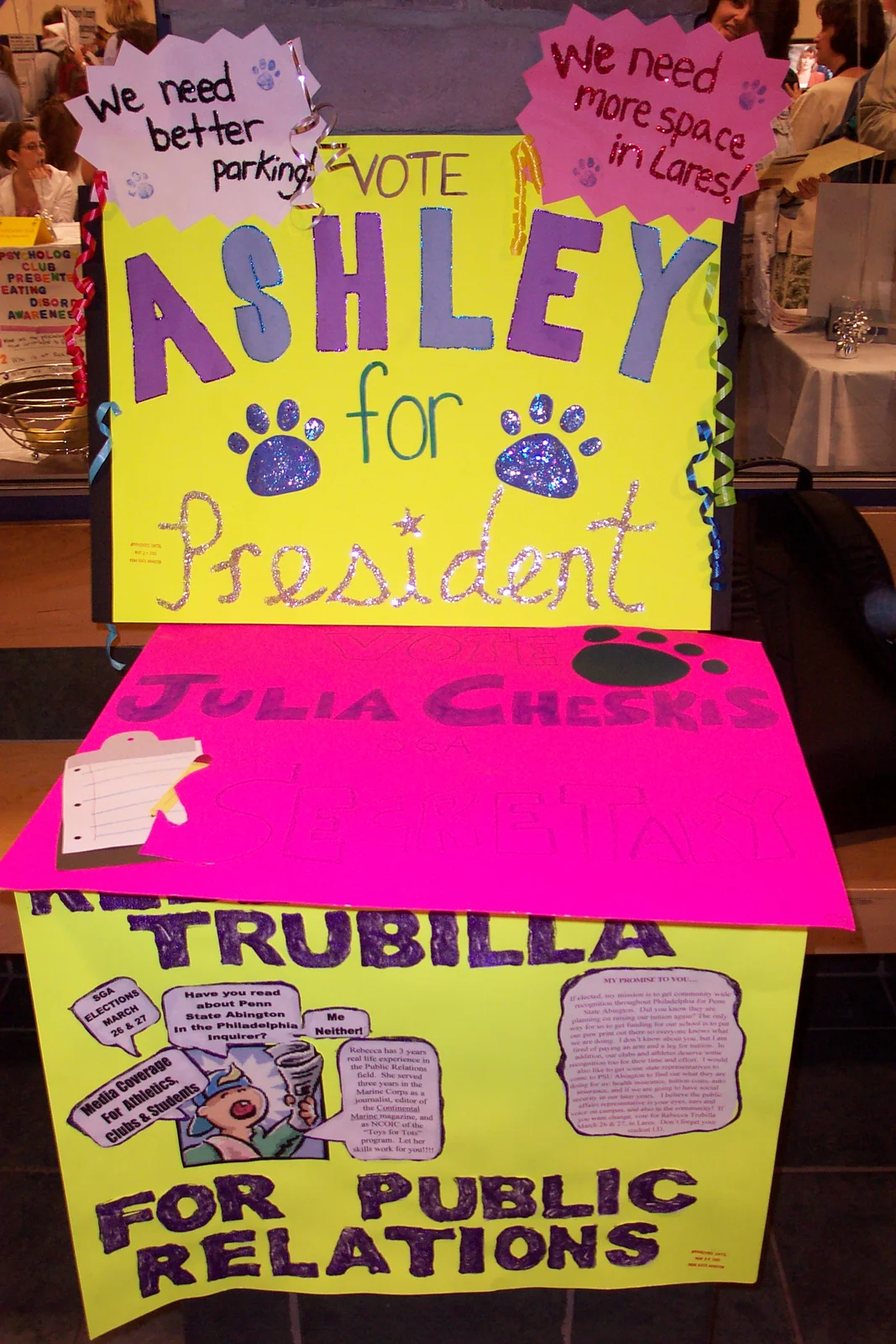 These campaign signs promoted the Student Government elections, which took place on March 26 and 27. 