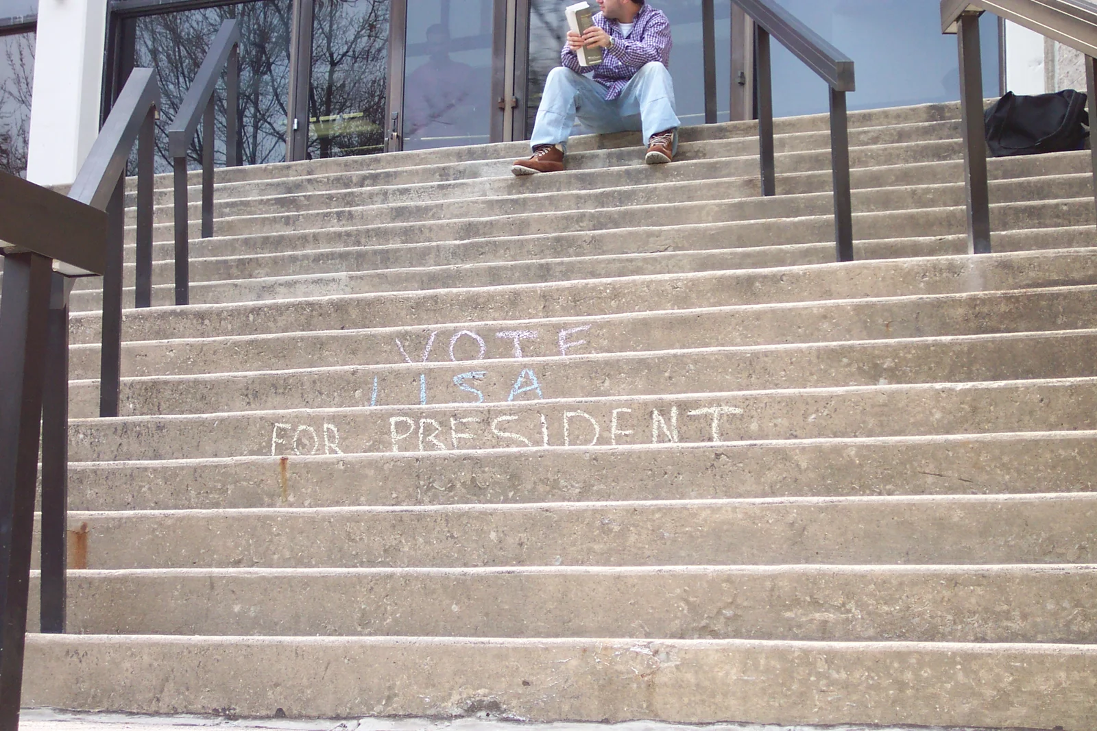 Lisa Fetcher utilized an innovative way of campaigning:  by writing her name on the side of steps. 