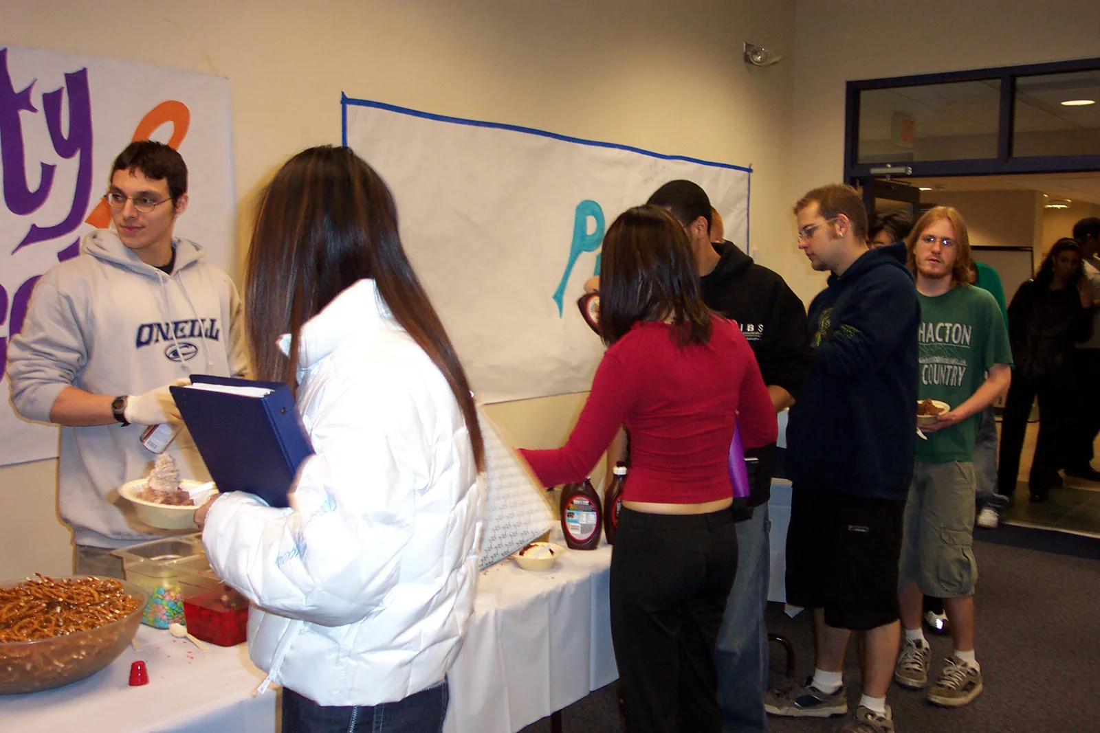 Students browse through all the toppings - so many selections!