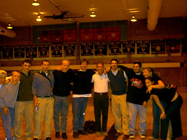 A group of friends posed with Jim.  From left to right: Dane Zdunowski, Steve Sokolowski, Soroosh Hashemi, Chris Brown, Jim's Assistant, Jim Breuer, José Rodriguez, Drew Lavenberg, Ninad Pendharkar, Bridget Daly, Ashley Martin. 