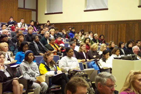 Students listened intently.