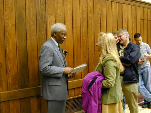 Professor Janice Margle (Engineering), shares a few words with Dr. Bluford.
