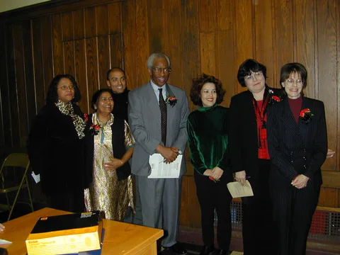 A number of faculty and staff members posed with Dr. Bluford at 1:00pm, after the ceremony was over.