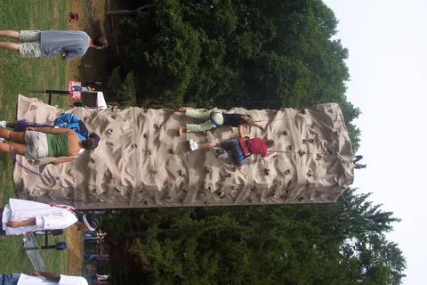 These two students raced up the rock wall while others watched below. 