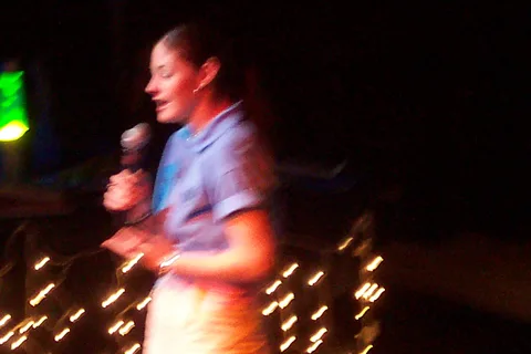 A close-up of Ashley during her speech.