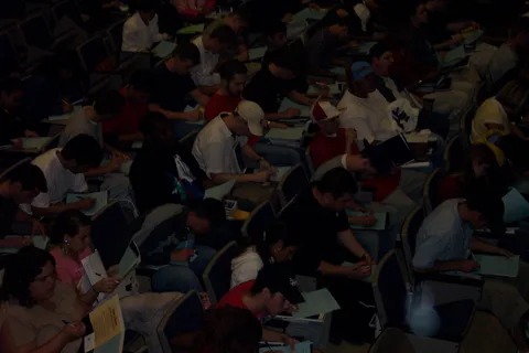 Students watched intently.