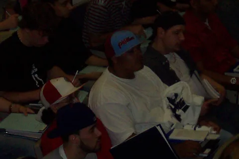 A close-up of some students during Freshmen Feud.
