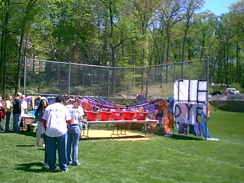 A far-out view of the tie tye booth.