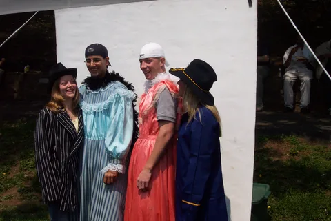 Here, students pose for an "old-time photo," which would later be converted to black and white.