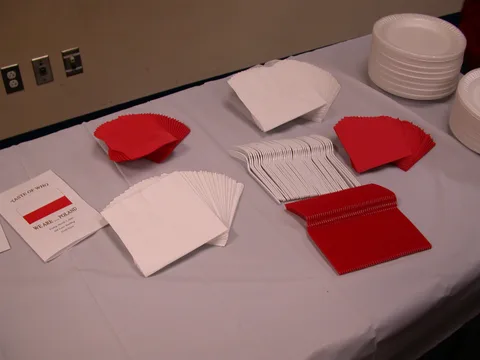 All of the flatware used during the event was red and white, the colors of the flag of Poland.