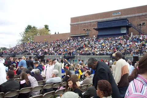 The seats in the bleachers were filled well before 9:30am. 