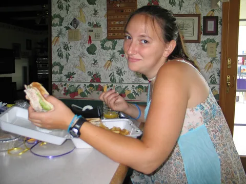 During the afternoon of the day of the party, Sarah chowed down on a Calloways' turkey sandwich.