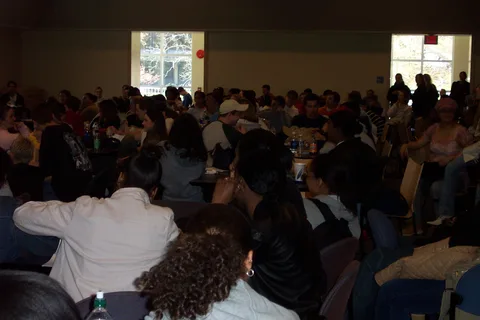 Every seat in the cafeteria was taken.