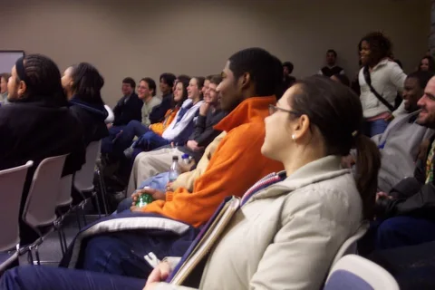 Students were enthralled by Dan Kamin's antics.