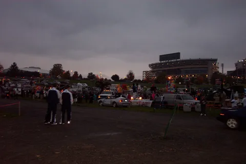 A wide shot of the fraternities' and sororities' area. 