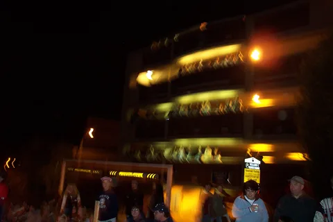 People lined every deck of the HUB parking deck. 