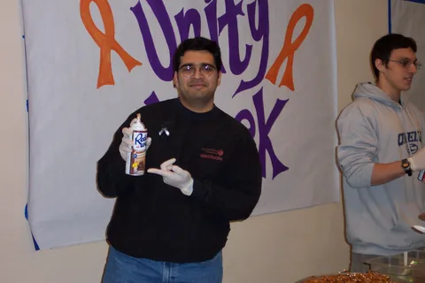 Future doctor Ninad Pendharkar shows off his second job as a salesman.