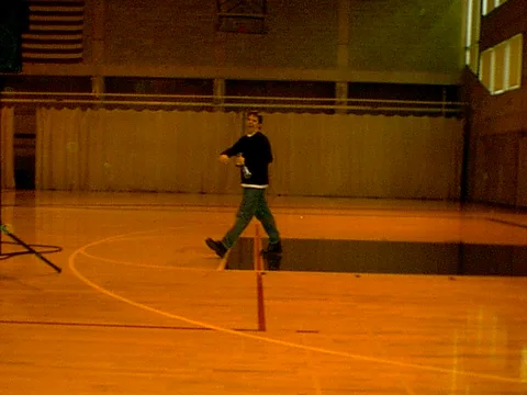 Jim Breuer walked around the gym a lot, spending most of his time making fun of a girl standing near the entrance. 