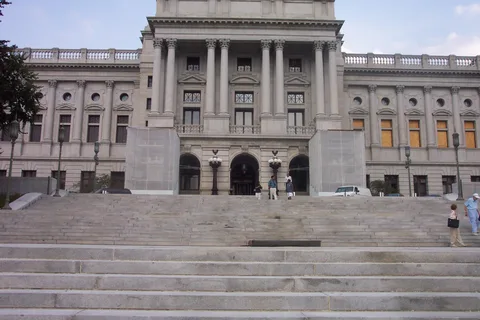 The front of the capitol building, during the systemwide trip to Harrisburg.