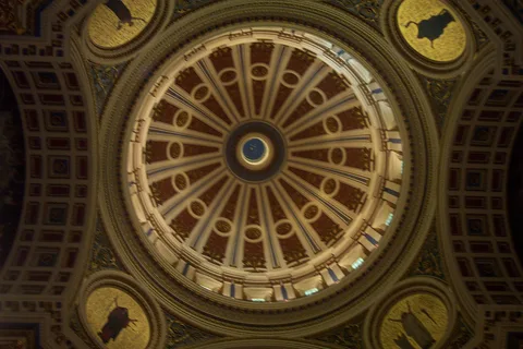 Standing in the exact center of the capitol building on the ground floor, looking straight up.