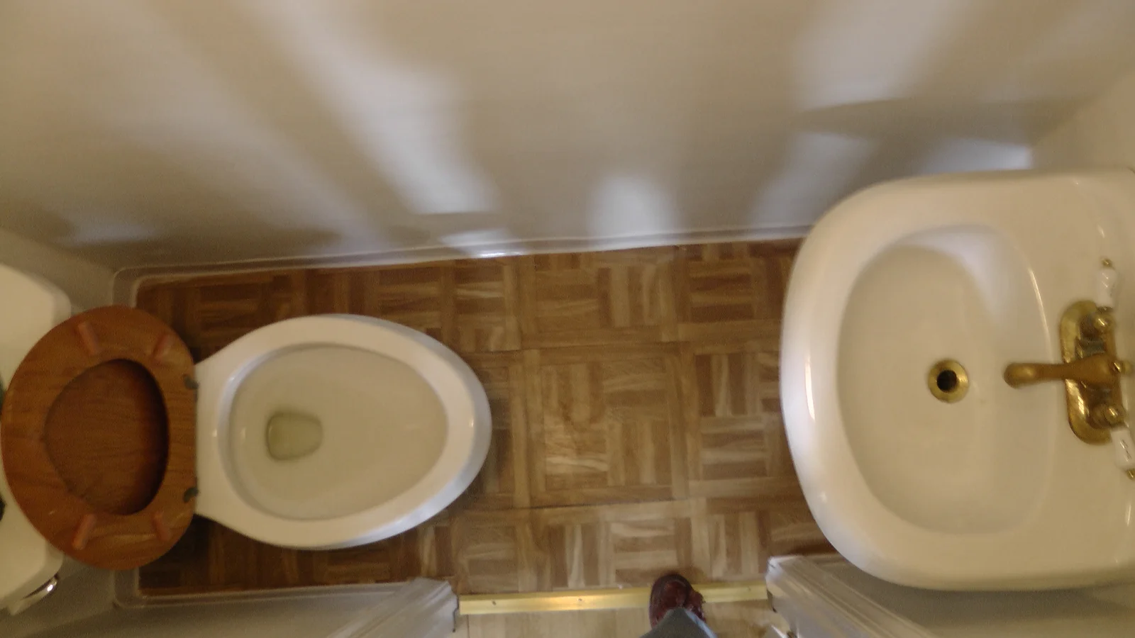 An overhead view of the powder room.