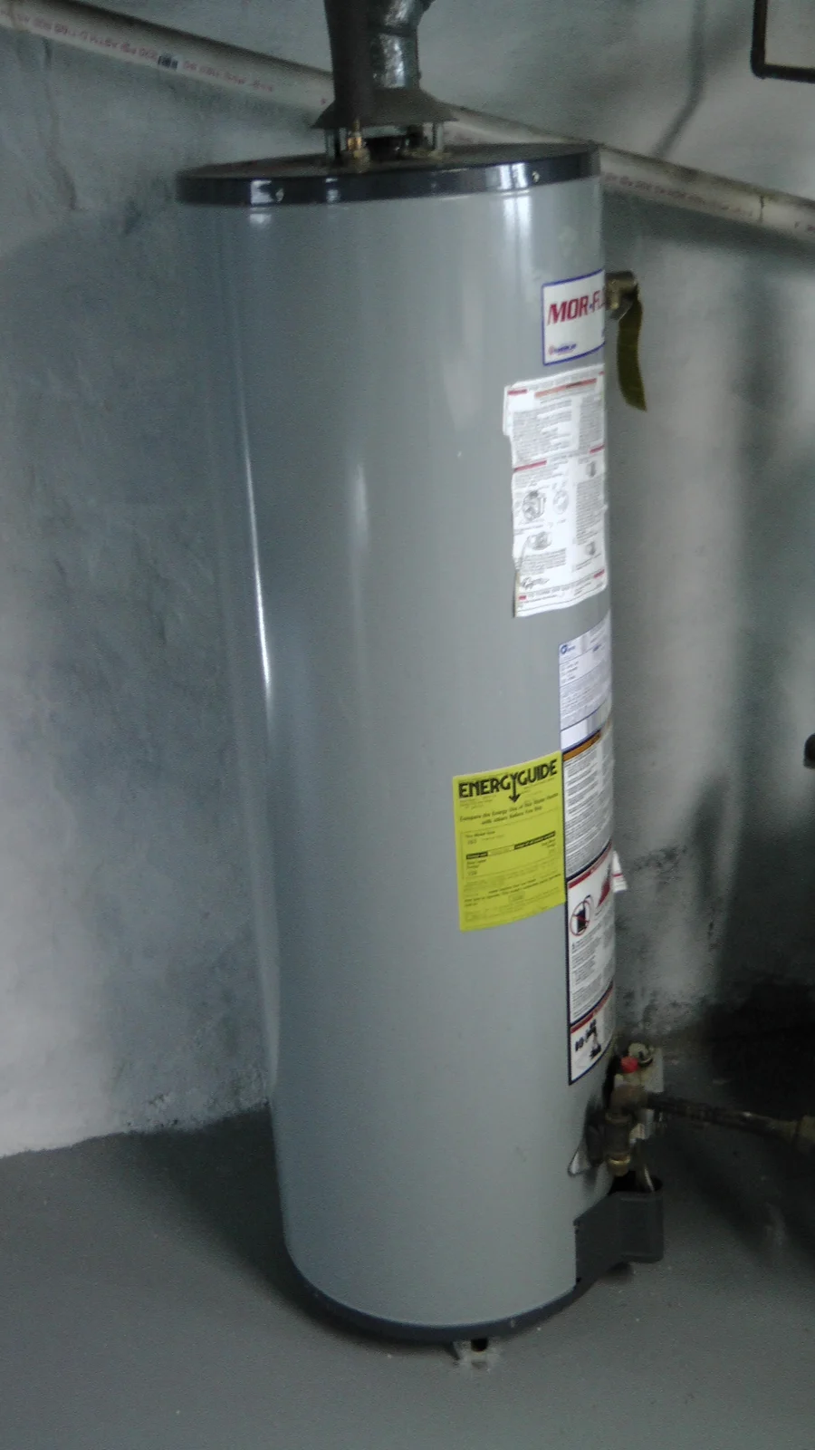 A closeup of the recently installed hot water heater.