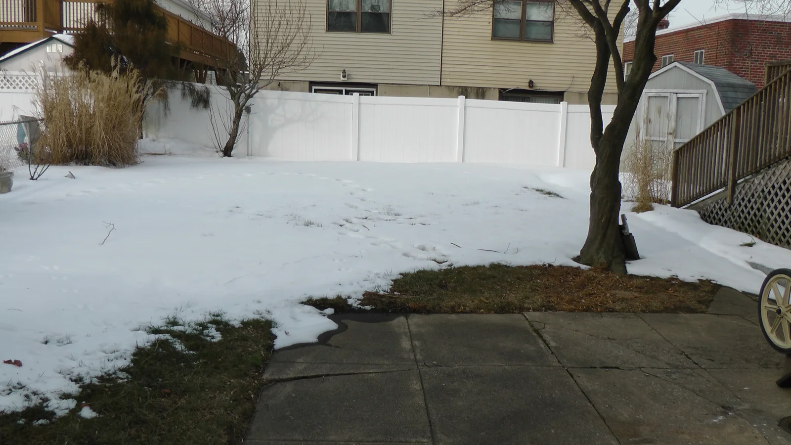 The spacious backyard occupies two lots.