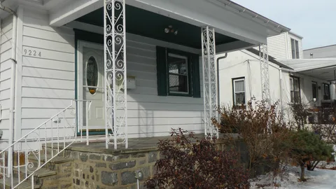 A closeup of the front porch.