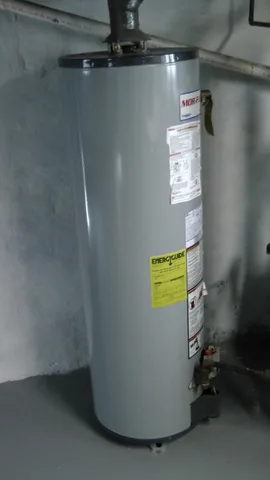 A closeup of the recently installed hot water heater.